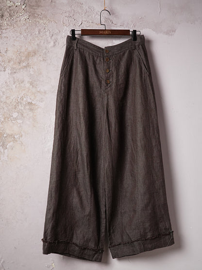 SOARIN WORLD Vintage Artisan Loose-Fit Linen-Hemp Blend Wide-Leg Trousers DCZ253TF247