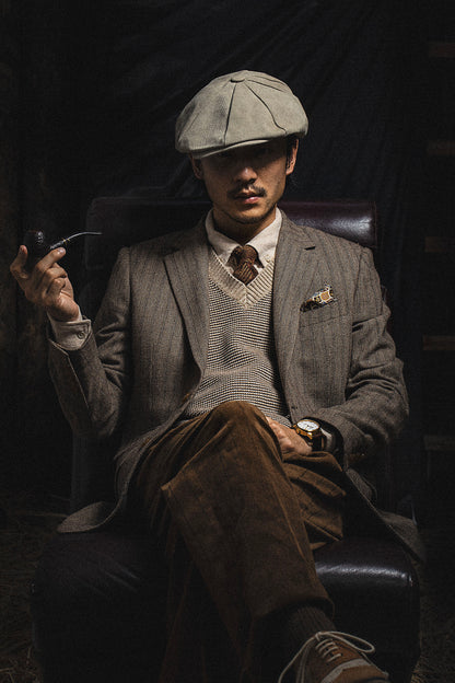 British style elegant high-end wool suit men's retro striped suit jacket