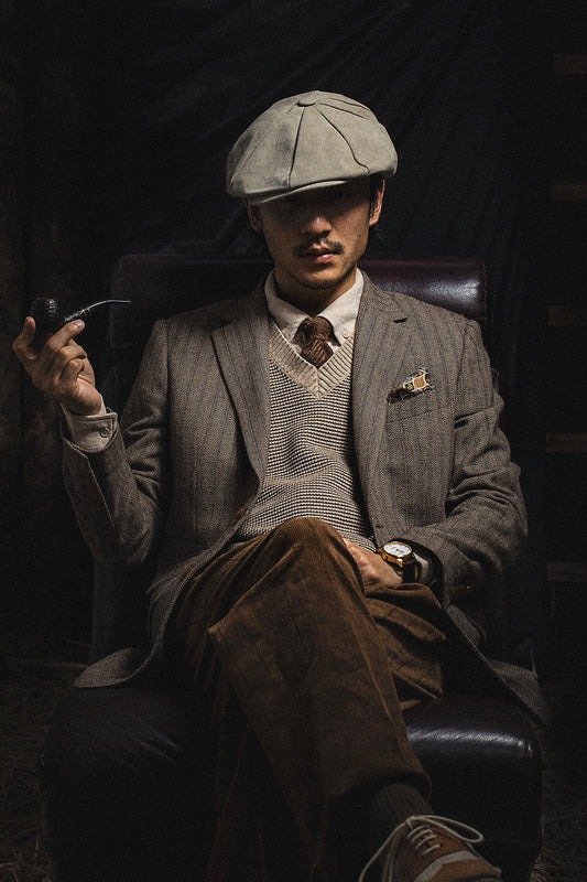 British style elegant high-end wool suit men's retro striped suit jacket