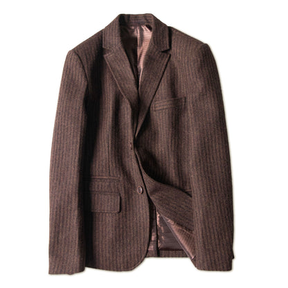 British retro wool men suit jacket Striped coarse pattern business formal casual slim suit