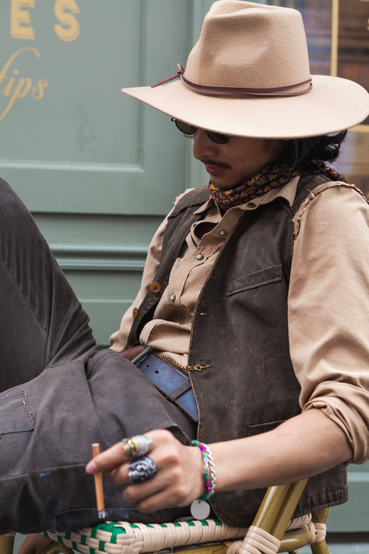 Vintage style retro leather vest men's Amei khaki multi-pocket casual slim fit suit vest