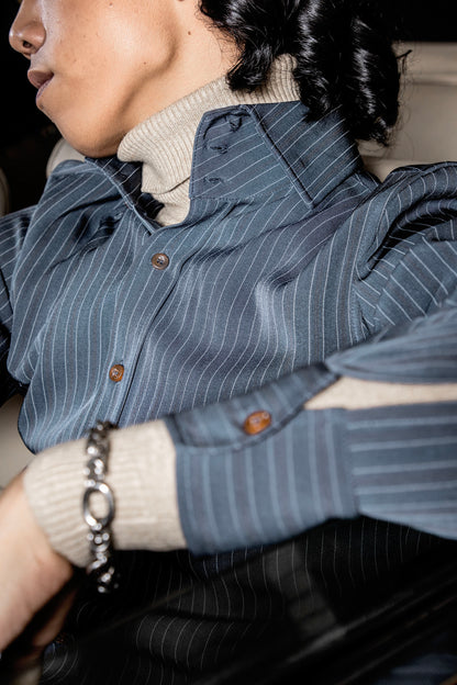 British style high-end French shirt men's Vintage retro yuppie suit striped long-sleeved shirt
