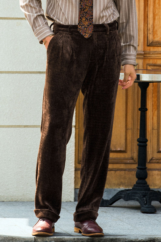 British retro style corduroy straight pants men's winter corduroy drape casual loose wide-leg suit trousers