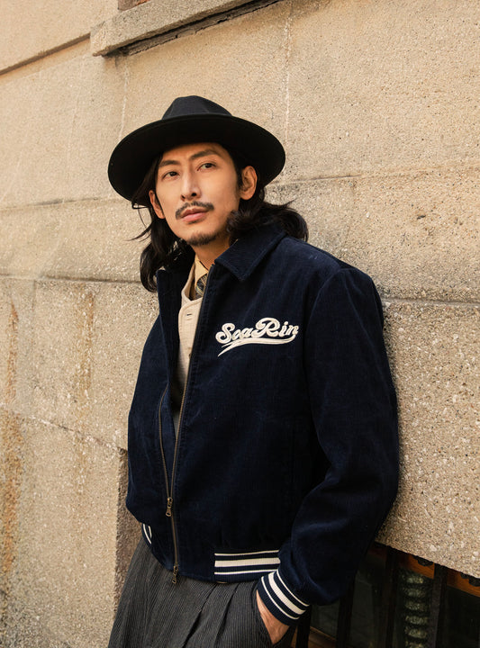 American retro style corduroy jacket men's winter warm embroidery casual loose baseball jacket