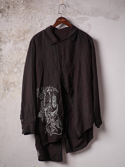 SOARIN WORLD Avant-Garde Artisan Regular-Fit Graffiti Pure-Linen Long-Sleeve Shirt LM262C06