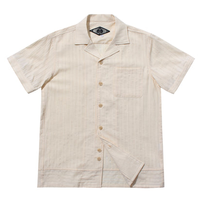 British retro style Cuban collar short-sleeved shirt for men Cotton casual slim striped short-sleeved shirt