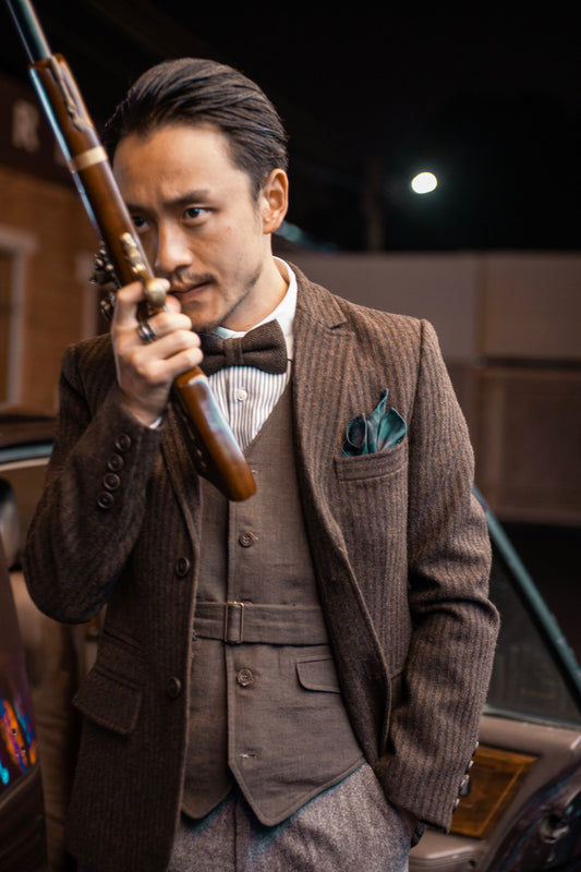 British retro wool men suit jacket Striped coarse pattern business formal casual slim suit