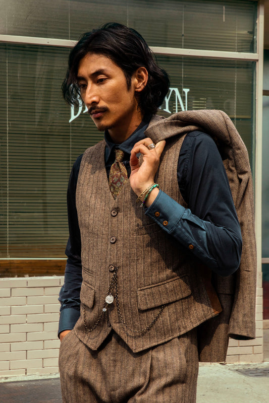 British style retro striped suit vest for men woolen business casual slim fit patchwork suit vest
