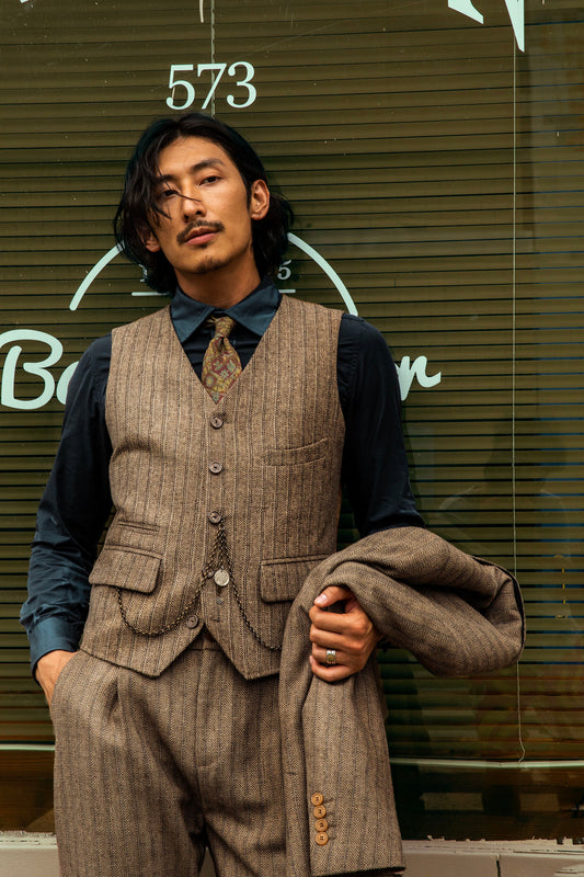British style retro striped suit vest for men woolen business casual slim fit patchwork suit vest