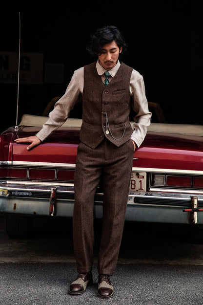 Independent retro British tweed suit vest men's vintage inspiration patchwork suit vest wool vest