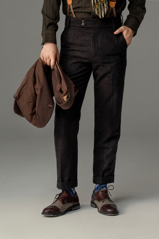 SOARIN original British retro style nine-point handsome pants men's wool tweed tapered casual suit pants