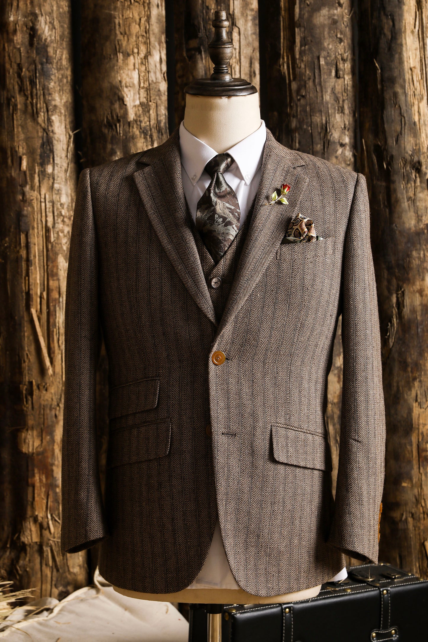British style elegant high-end wool suit men's retro striped suit jacket