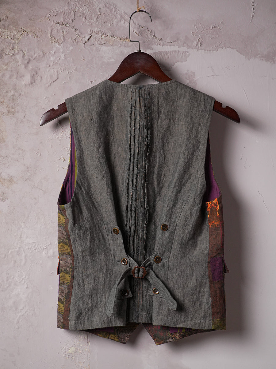SOARIN WORLD Vintage Artisan Regular-Fit Printed Linen Tailored Vest N-DCZ253TB01