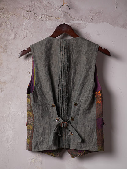 SOARIN WORLD Vintage Artisan Regular-Fit Printed Linen Tailored Vest N-DCZ253TB01