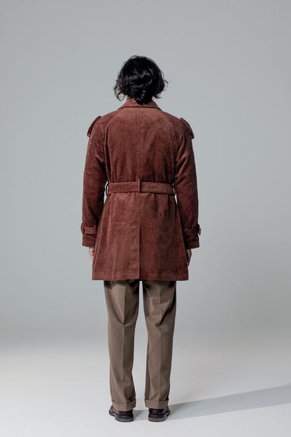 British style retro mid-length coat for men Winter corduroy casual loose trench coat
