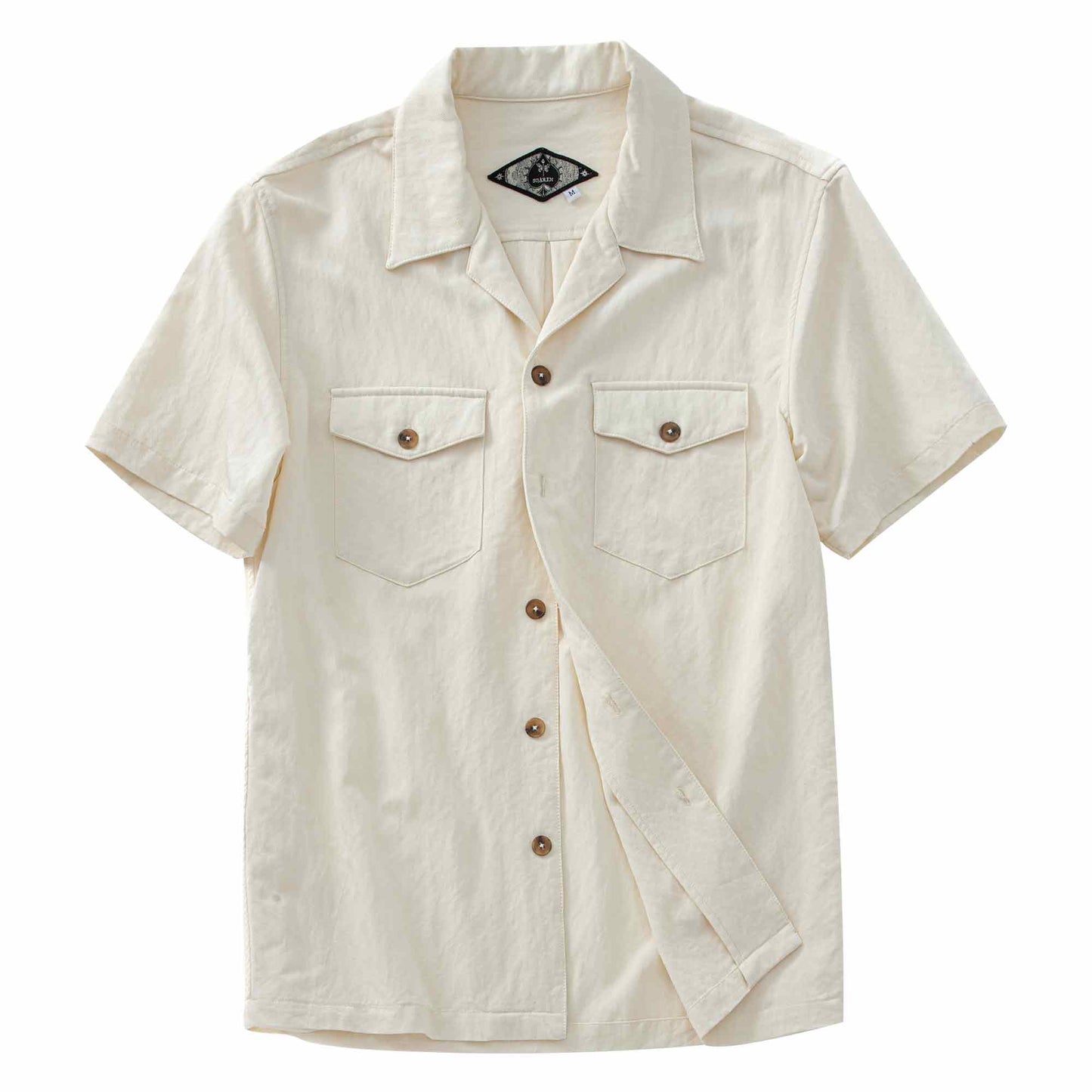 Retro American style workwear Cuban collar shirt men's double pocket casual drape neutral simple short-sleeved shirt