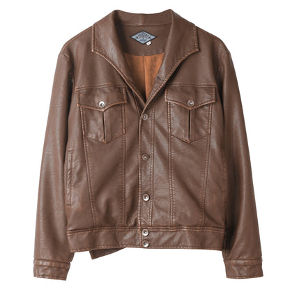 American retro style leather jacket for men Ami Khaki one piece collar workwear motorcycle jacket