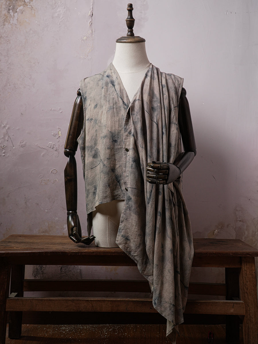 SOARIN WORLD Avant-Garde Artisan Draped Multi-Wear Cotton-Linen Asymmetric Vest DCZ262TB108