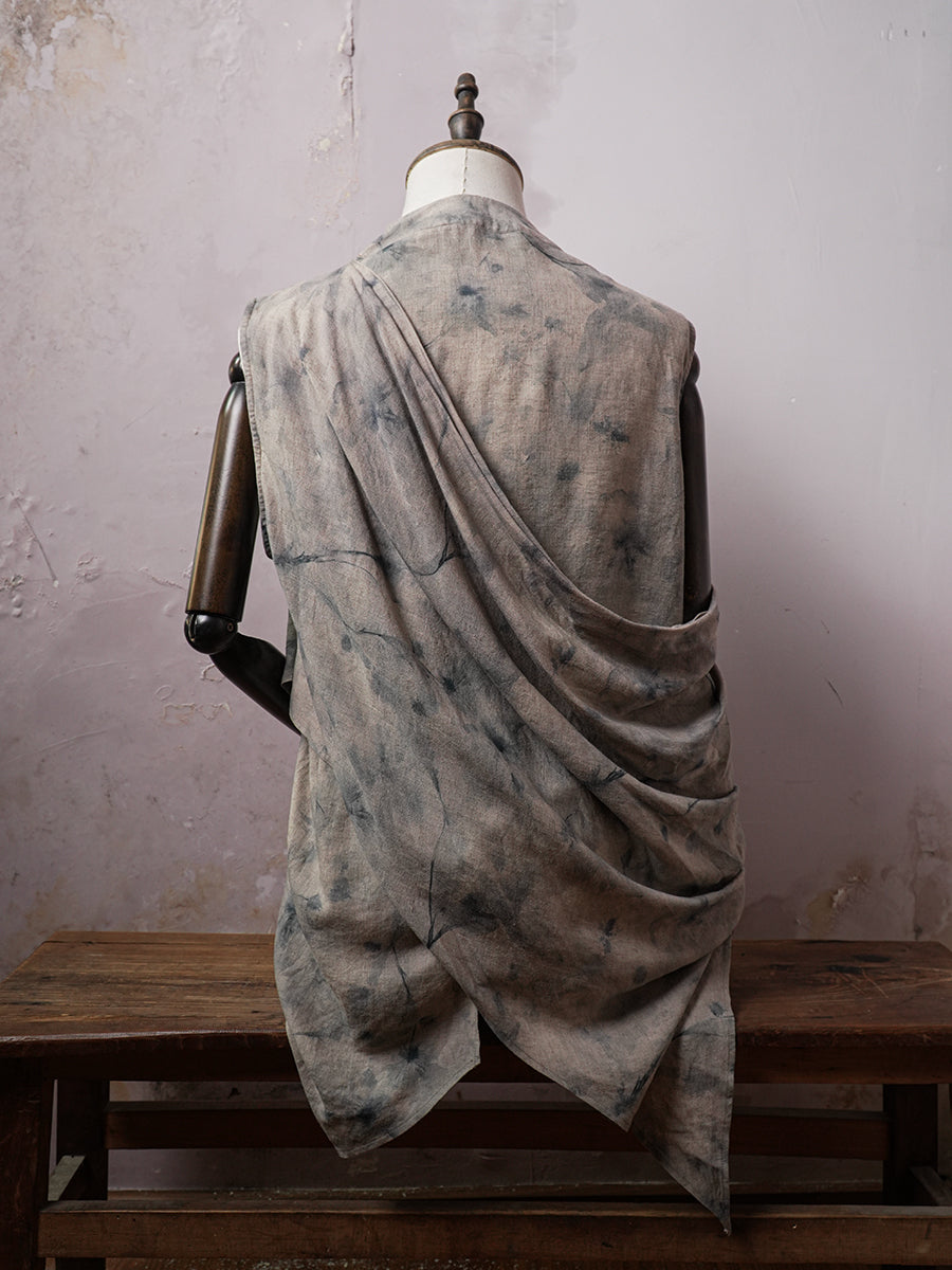 SOARIN WORLD Avant-Garde Artisan Draped Multi-Wear Cotton-Linen Asymmetric Vest DCZ262TB108