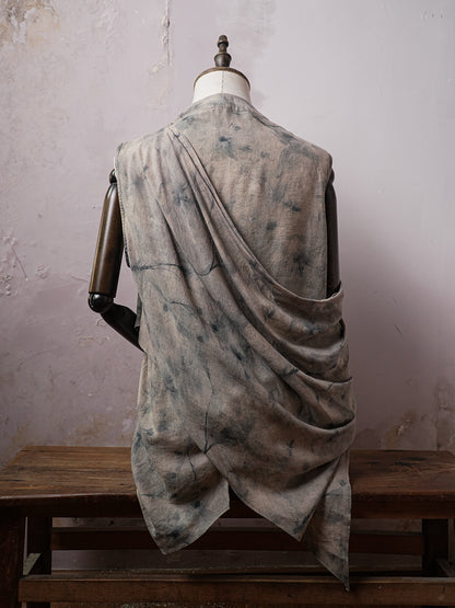 SOARIN WORLD Avant-Garde Artisan Draped Multi-Wear Cotton-Linen Asymmetric Vest DCZ262TB108